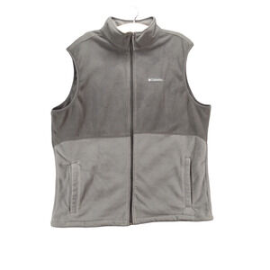 Columbia Men's Full Zip Fleece Vest Gray XL Colorblock Mock Neck Polyester Lined